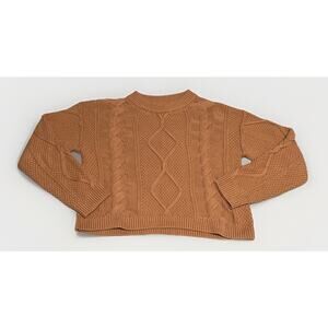 Quince Organic Cotton Cropped Cable Crew Sweater Camel Brown Sz M